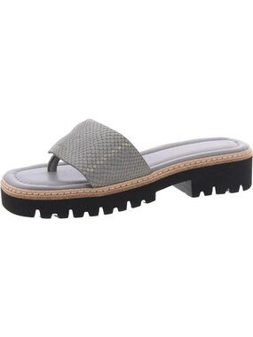 Donald Pliner Womens Snake Print Leather Slip-On Sandals Gray Lug Sole Size 5.5